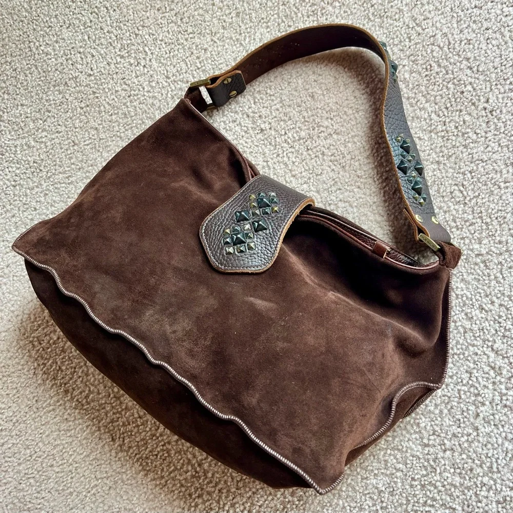 Vintage Y2K Genuine Suede Studded Hobo Bag - Picture 2 of 14